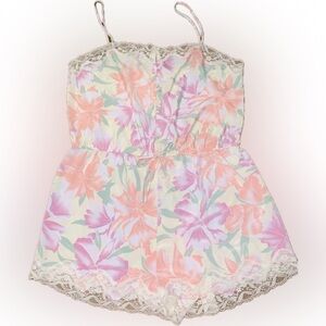 Vintage Victoria's Secret Gold Label Floral Satin Lace Romper Lingerie Suit L